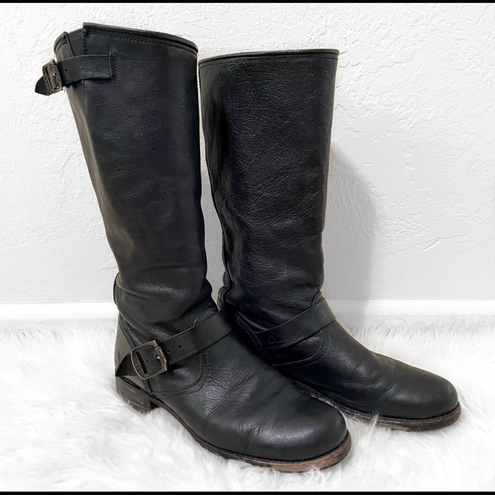 Frye Black Leather Combat Boots